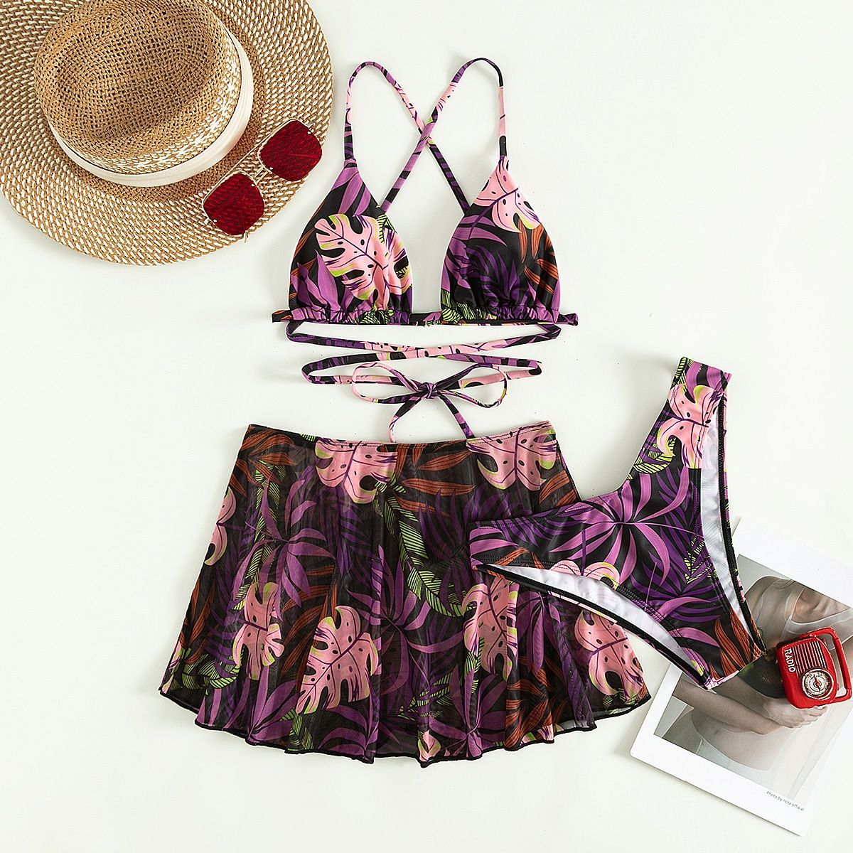 Purple polyester lingerie bikini set - product image 2