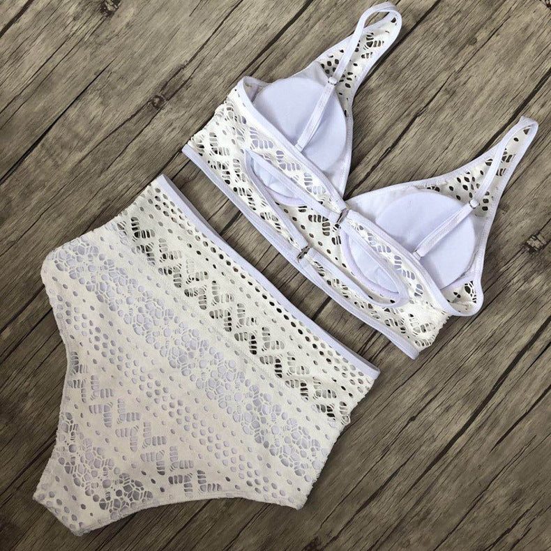 High-waisted backless cutout polyester bikini sets - image 4