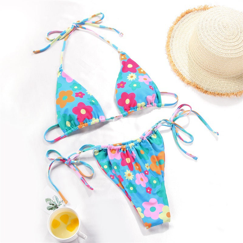Blue floral polyester intimate bikini sets - image 7