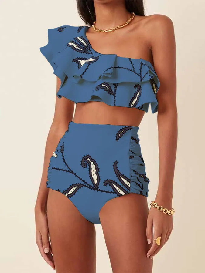 White floral high-waist ruffled bikini sets - image 6