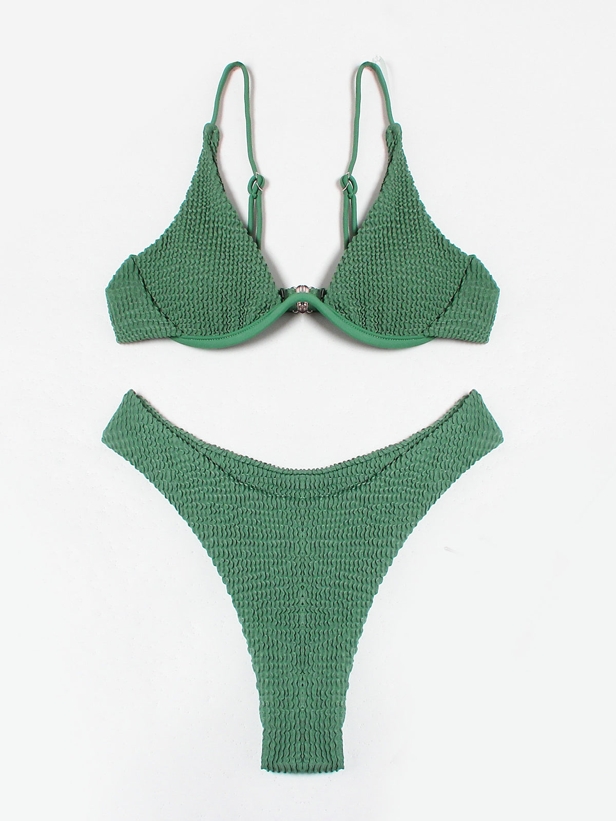 Green ruffled polyester intimate bikini set - product image 2