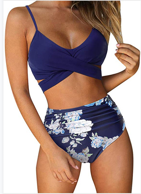 Floral high-waist polyester intimate bikini set - product image 2
