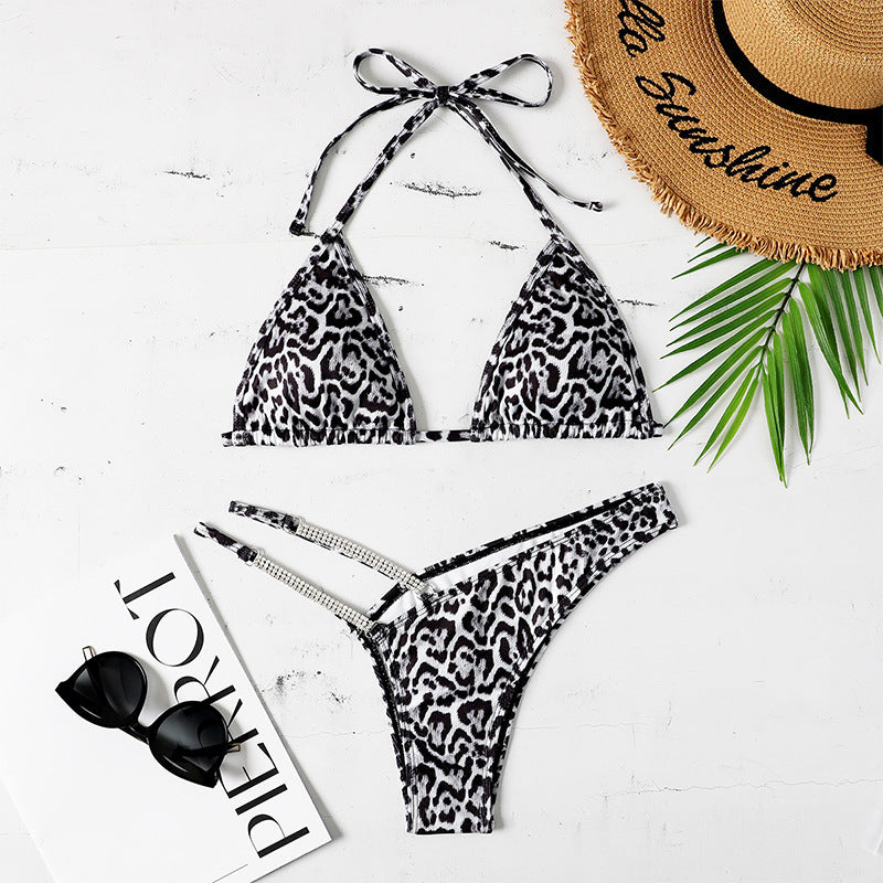 Black leopard polyester intimate bikini sets - image 4