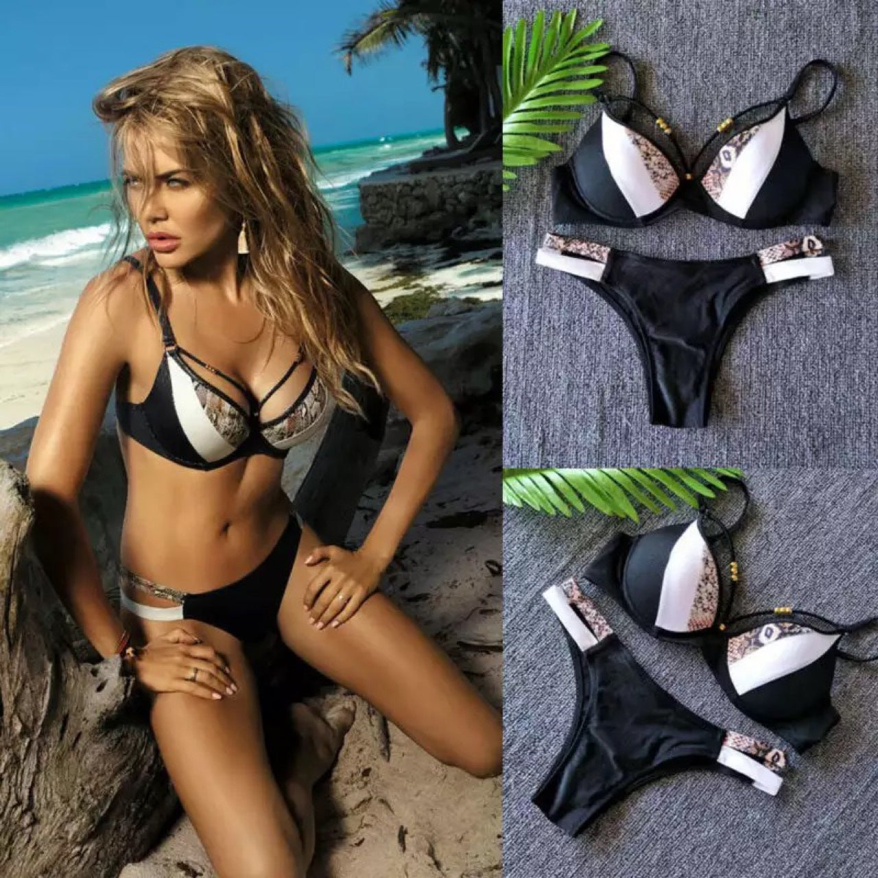 Black polyester nylon intimate bikini set - product image 2