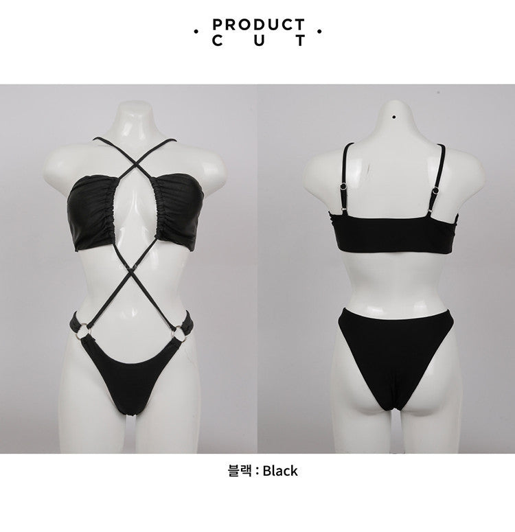 Black polyester lingerie bikini set - product image 2