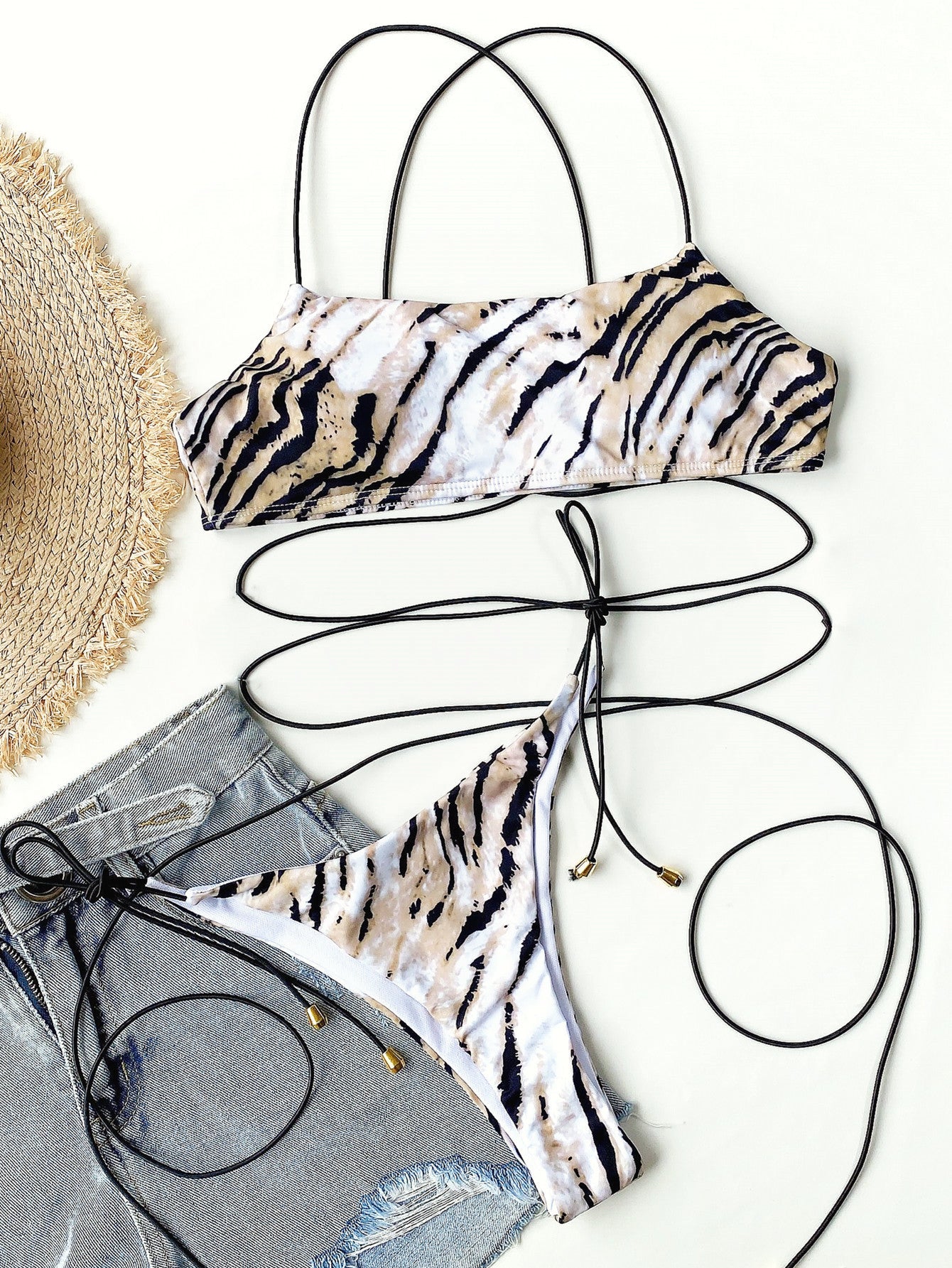 White leopard polyester intimate bikini set - product image 2