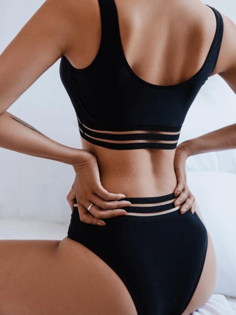 Black high-waist polyester intimate bikini set - product image 2
