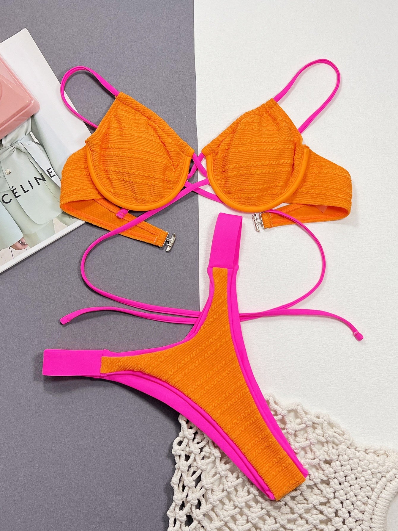 Orange polyester lingerie bikini set - product image 2