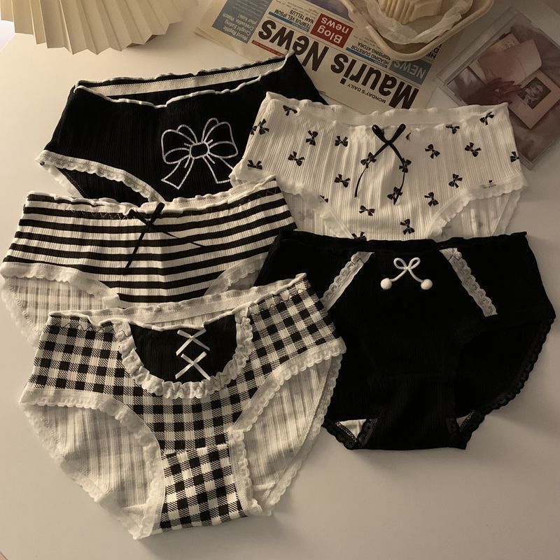 Breathable plaid lace and cotton lingerie briefs - image 2