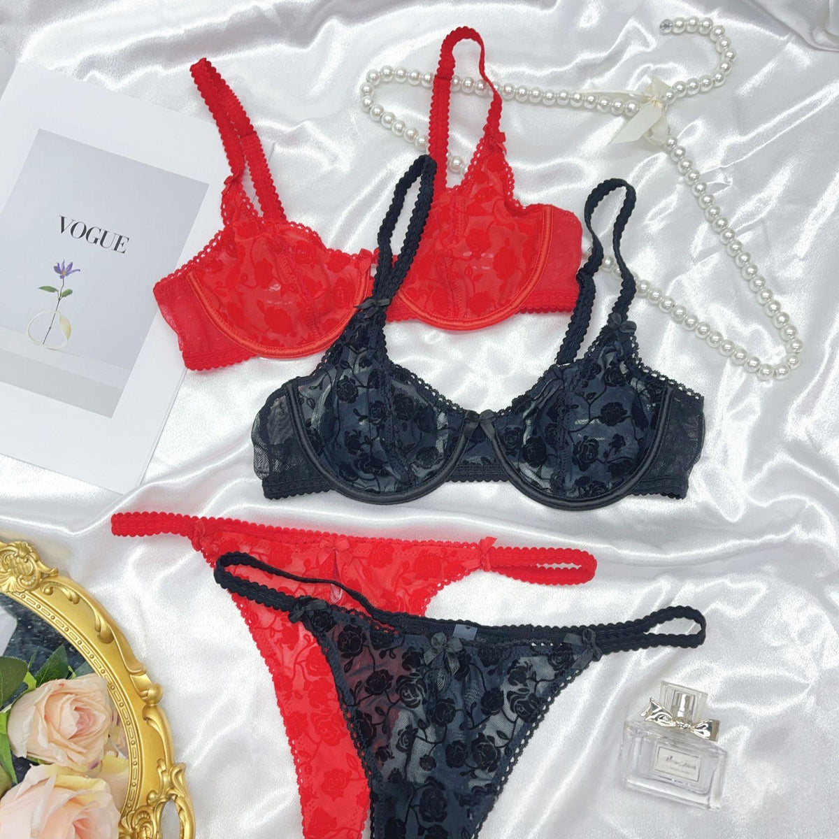 Push-up breathable lace and mesh lingerie sets - image 3