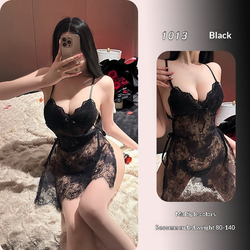 Sheer lace and nylon lingerie skirt sets