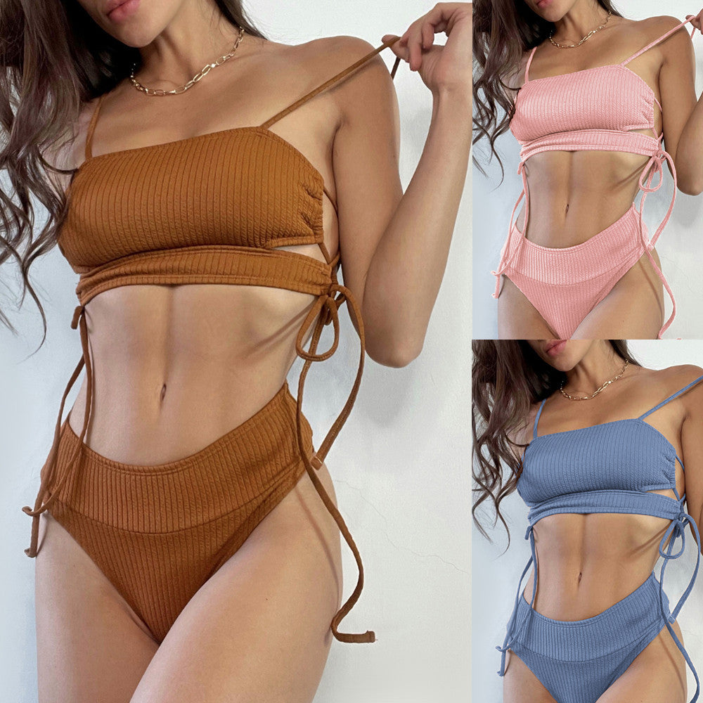 High-waisted lace and polyester bikini sets - image 1