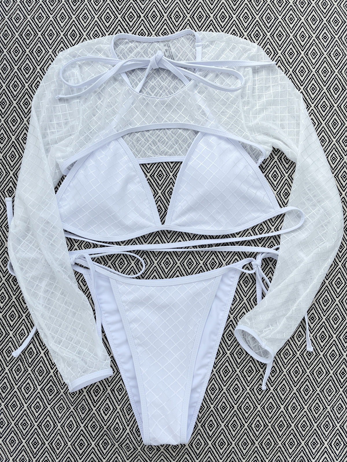 White long-sleeve mesh nylon bikini set - product image 2