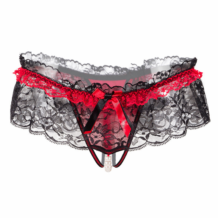 Low-waisted lace and nylon lingerie briefs