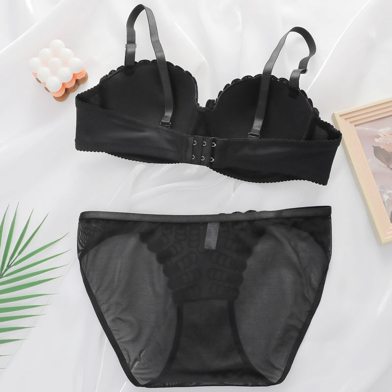 Elegant Feminine Embroidered Lingerie Sets - Black / XL product image