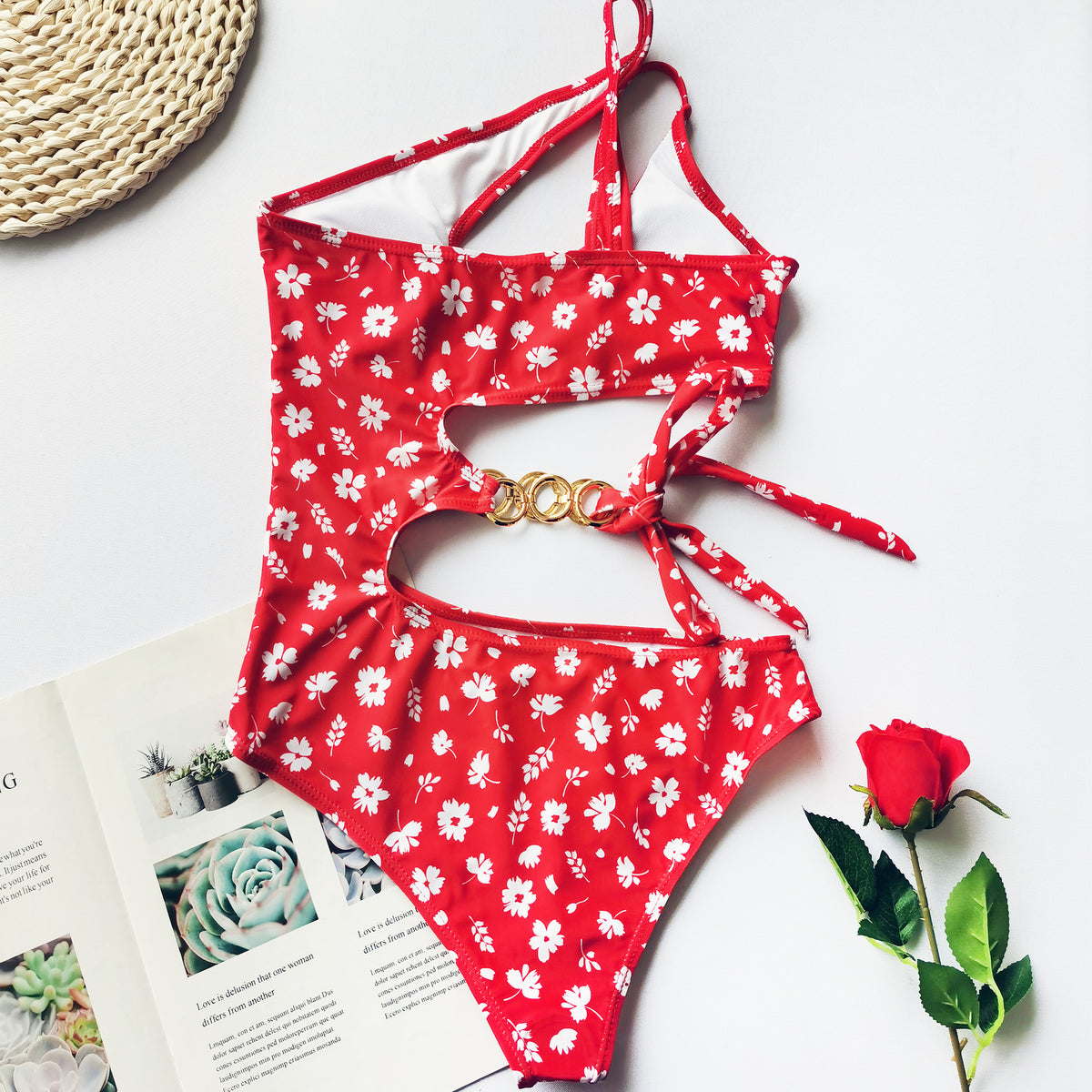 Floral one-piece polyester intimate lingerie bodysuit - product image 1
