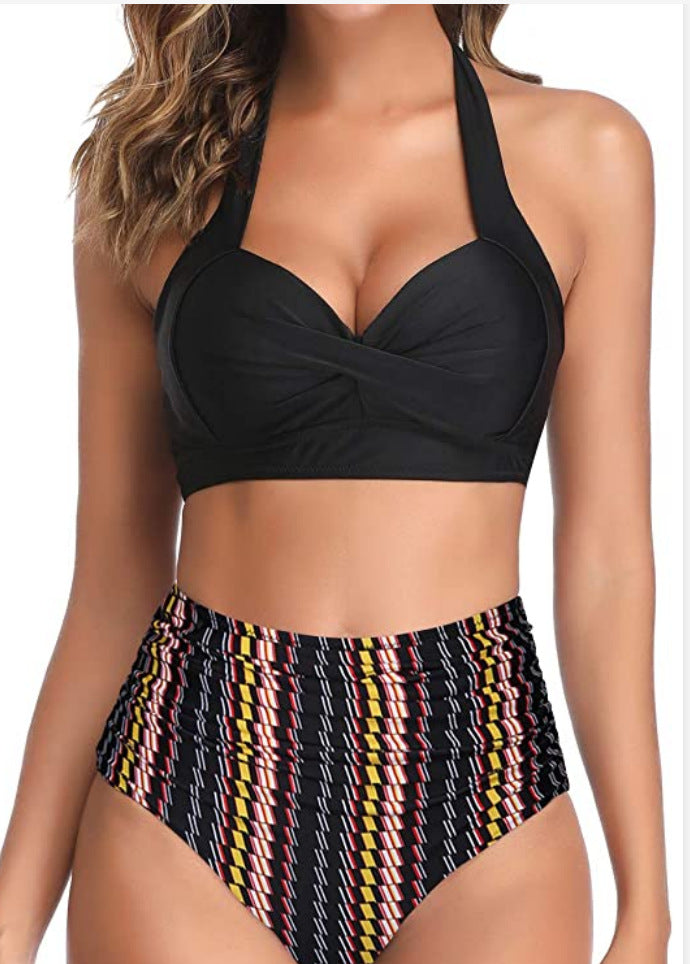 High-waist polyester lingerie bikini sets