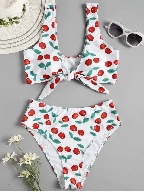High-waisted floral lace and polyester bikini sets - image 3