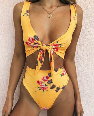 High-waisted floral lace and polyester bikini sets