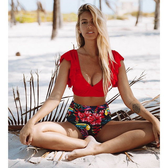 High-waisted push-up polyester bikini sets