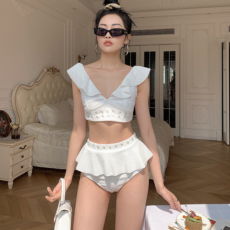 High-waisted backless spandex bikini sets
