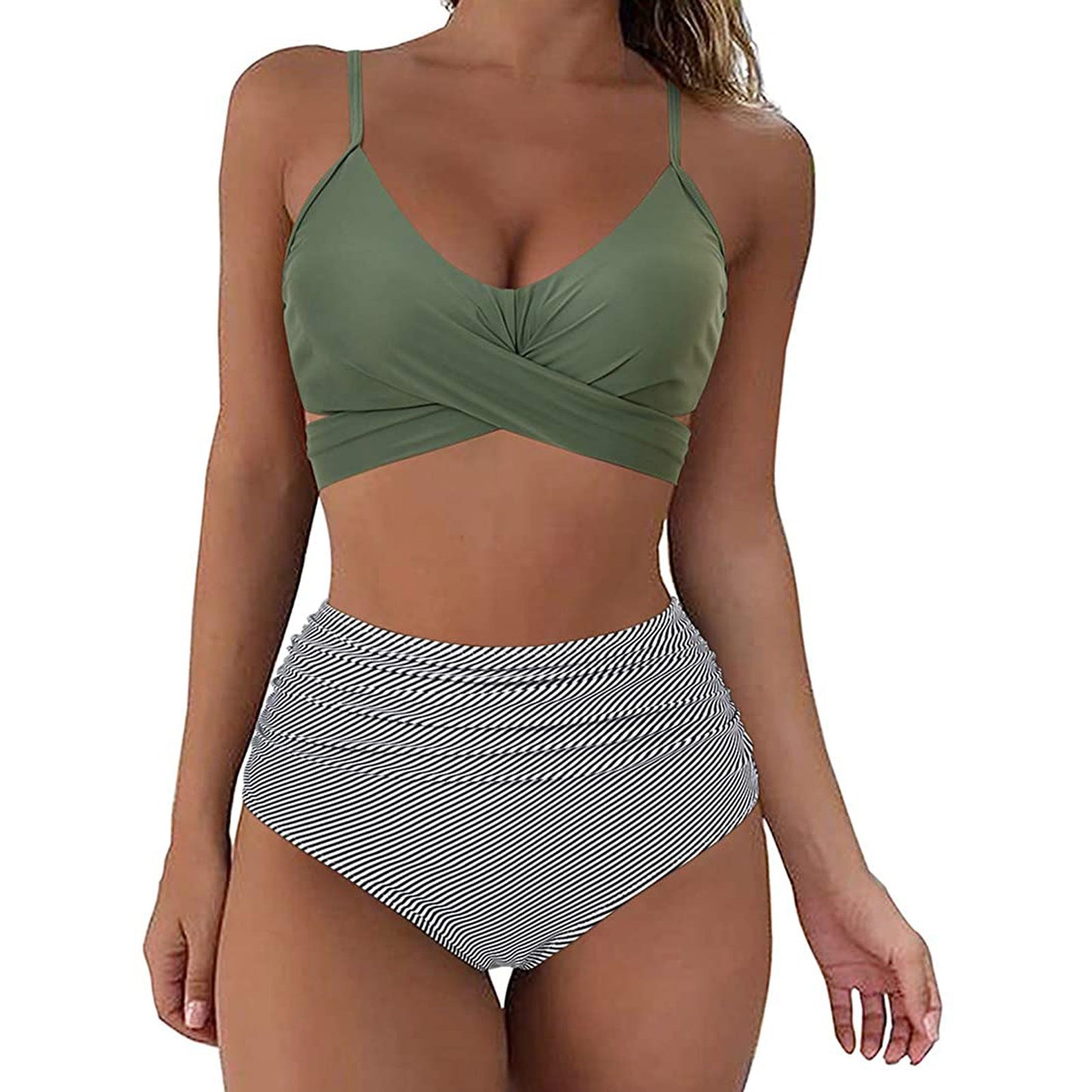 High-waisted polyester and spandex bikini sets - image 1