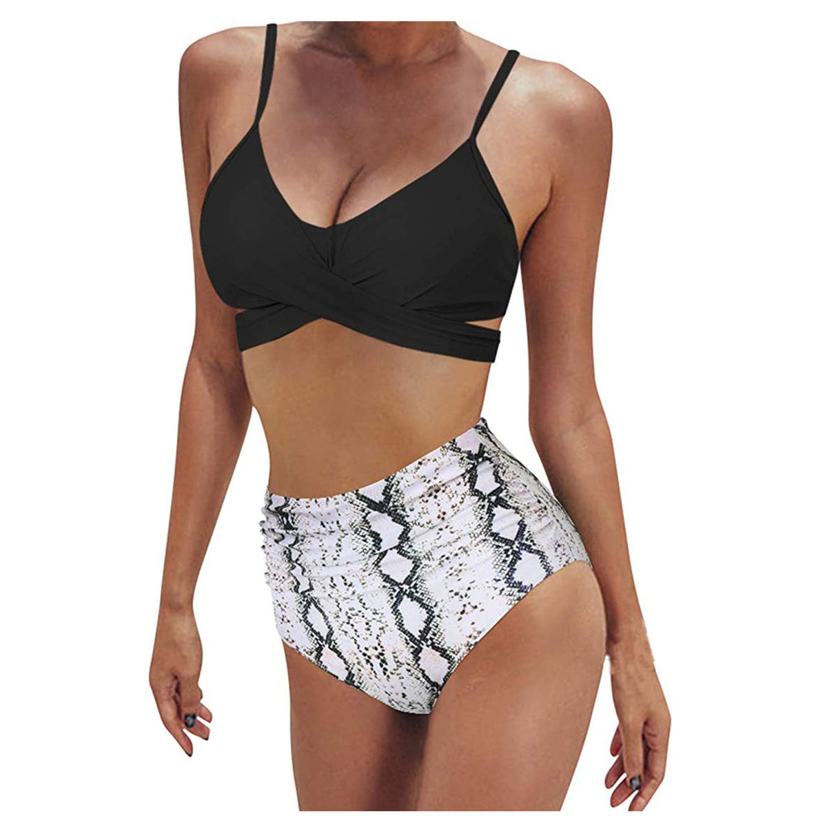 High-waisted polyester and spandex bikini sets