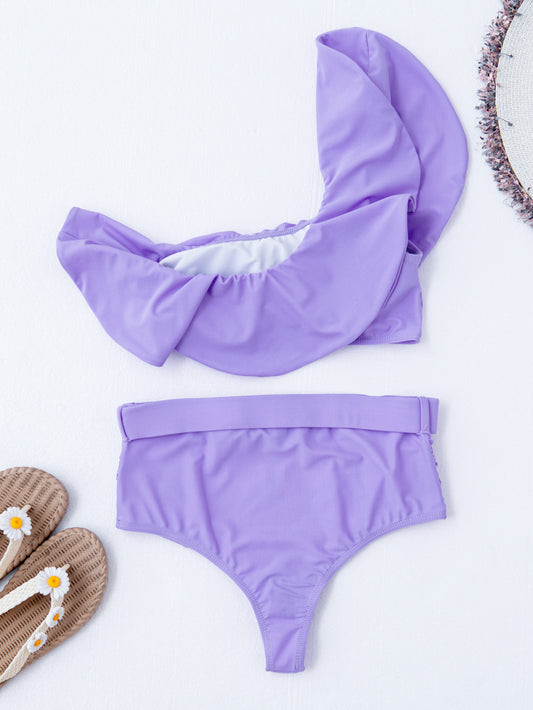 Purple ruffled nylon intimate bikini set - product image 1