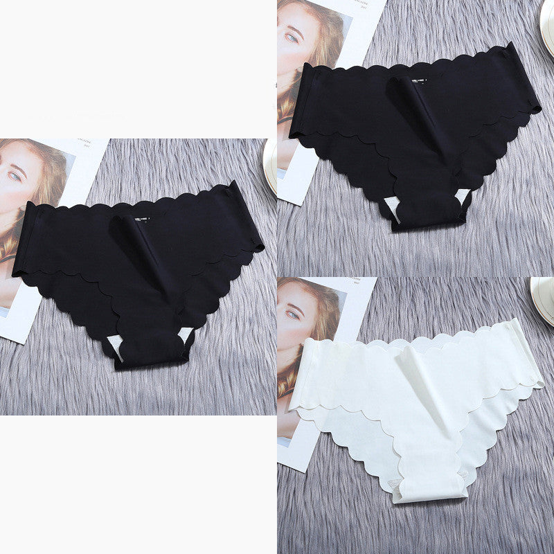 Low-waisted seamless ruffled ice silk lingerie sets