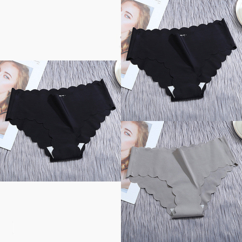 Low-waisted seamless ruffled ice silk lingerie sets
