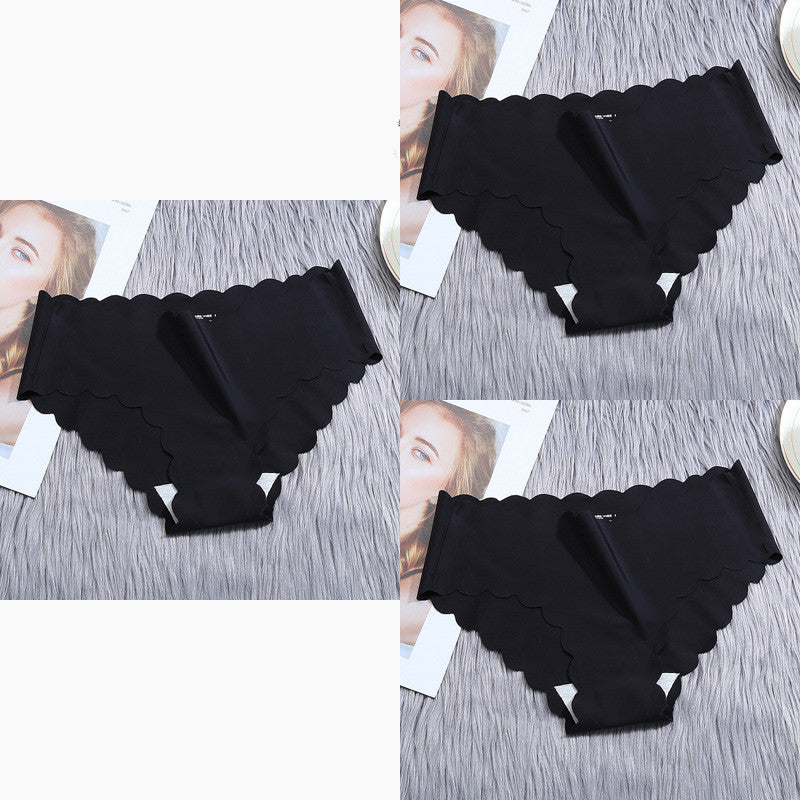 Low-waisted seamless ruffled ice silk lingerie sets
