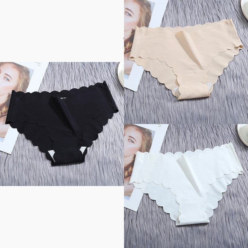 Low-waisted seamless ruffled ice silk lingerie sets