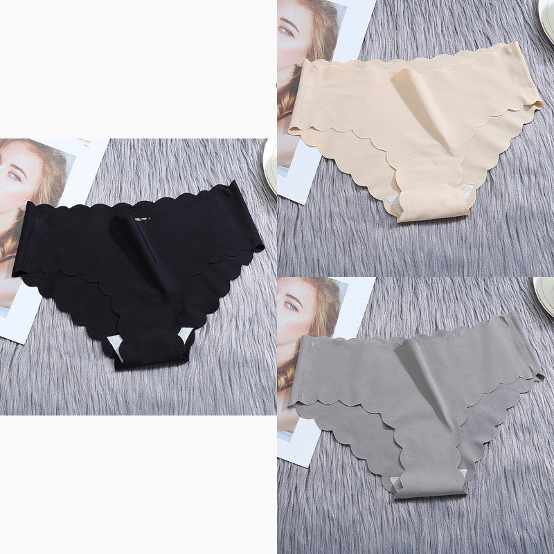 Low-waisted seamless ruffled ice silk lingerie sets