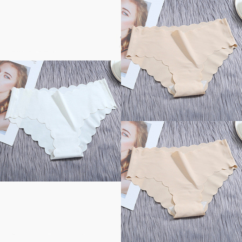 Low-waisted seamless ruffled ice silk lingerie sets
