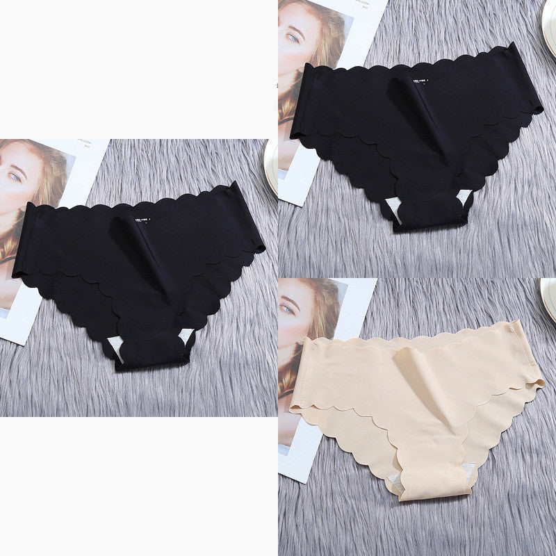 Low-waisted seamless ruffled ice silk lingerie sets