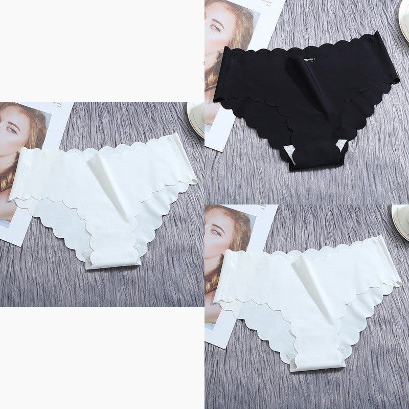 Low-waisted seamless ruffled ice silk lingerie sets