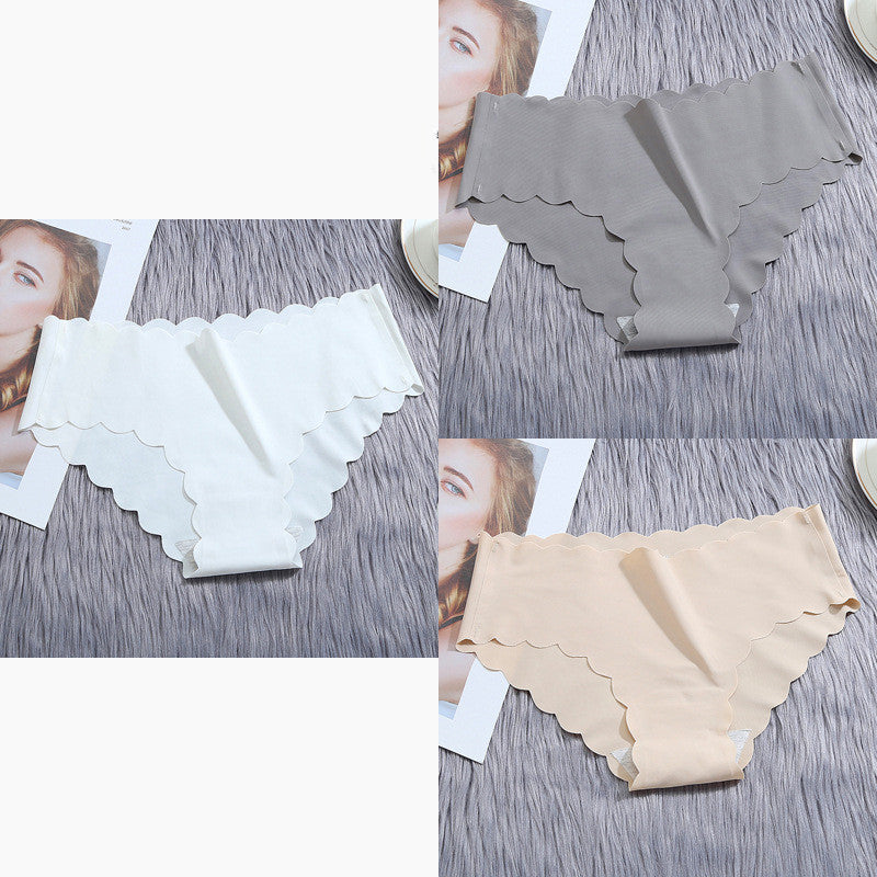 Low-waisted seamless ruffled ice silk lingerie sets