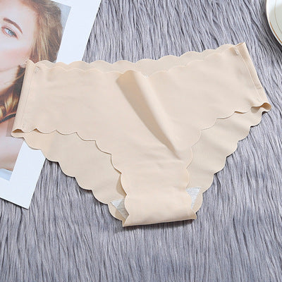 Low-waisted seamless ruffled ice silk lingerie sets