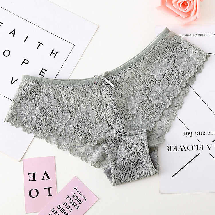 Low-waisted seamless breathable lace lingerie briefs