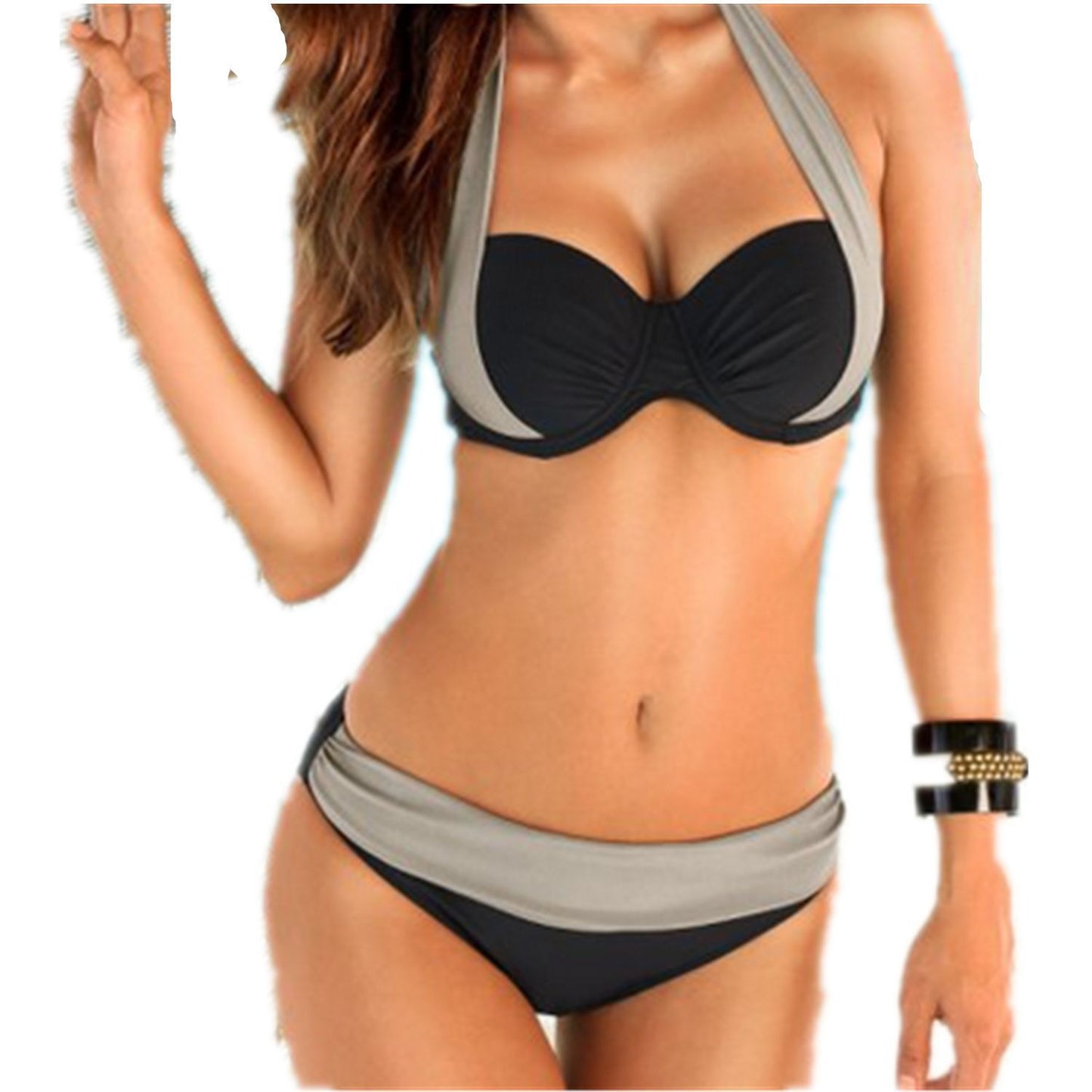 High-waist halter polyester intimate bikini sets