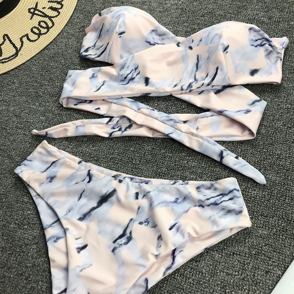 Strapless high-waist padded polyester bikini set - product image 1