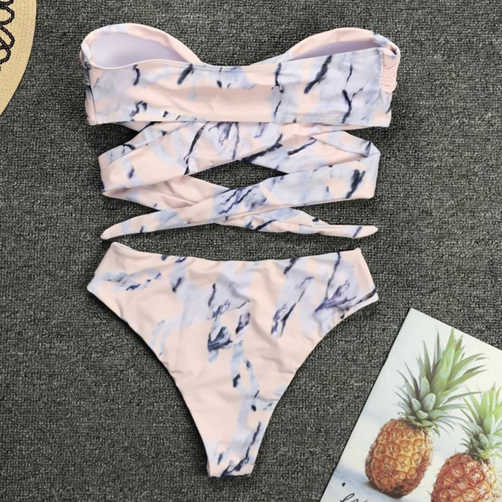 Strapless high-waist padded polyester bikini set - product image 2