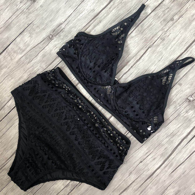 High-waisted backless cutout polyester bikini sets - image 2