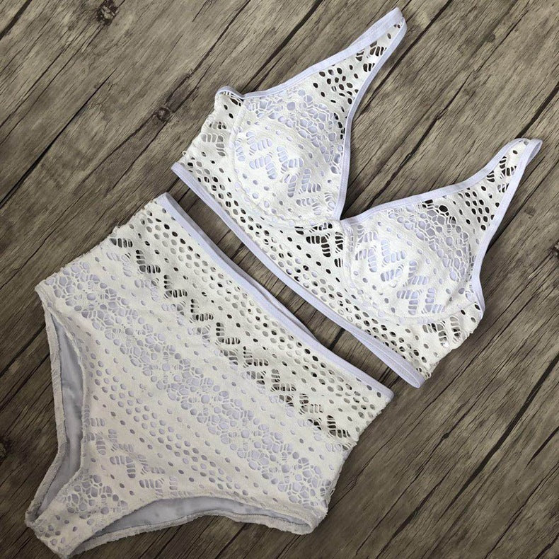 High-waisted backless cutout polyester bikini sets - image 3
