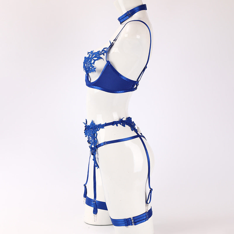 Sheer Lace and Nylon Lingerie Skirt Sets - Blue / L product image
