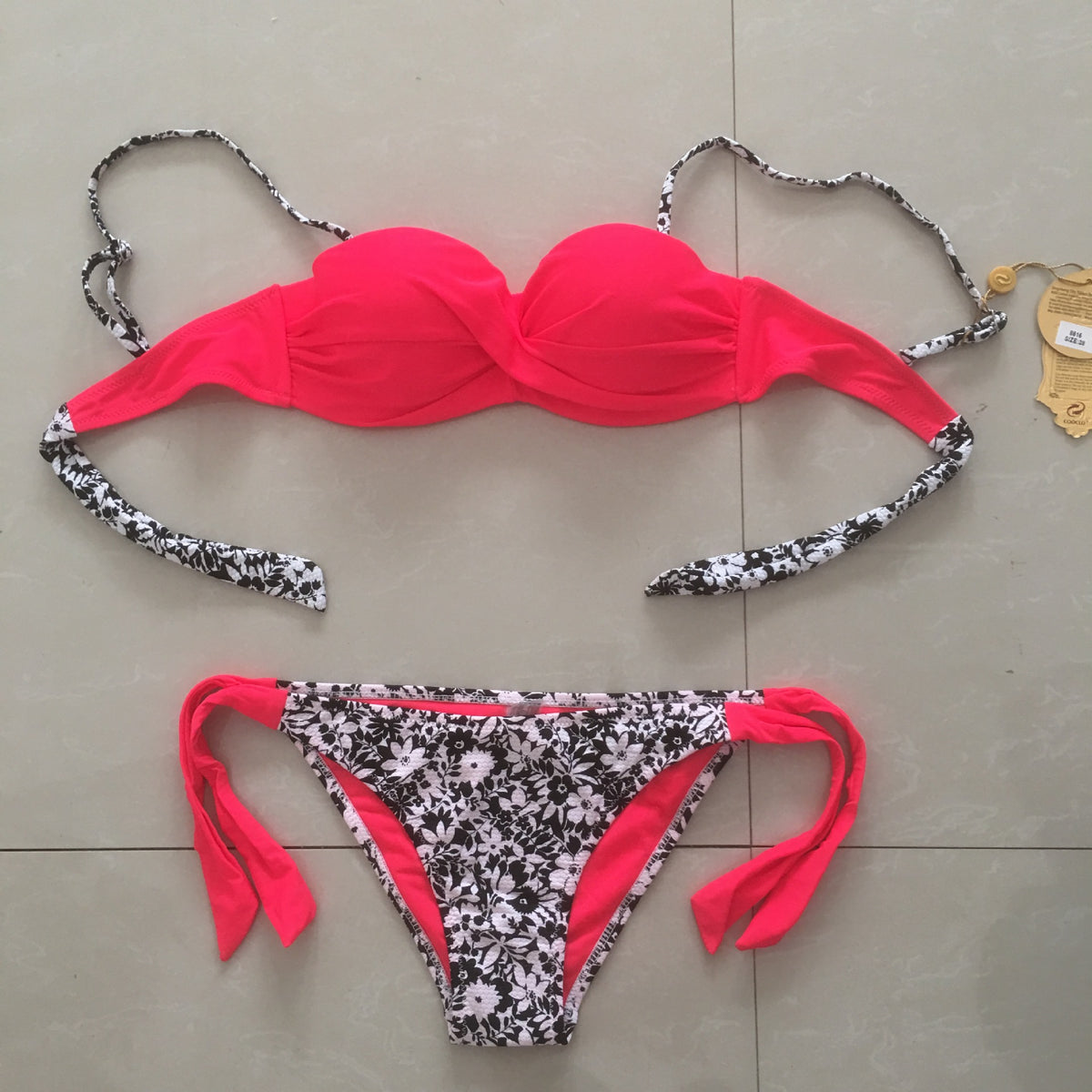 Black floral polyester nylon bikini sets