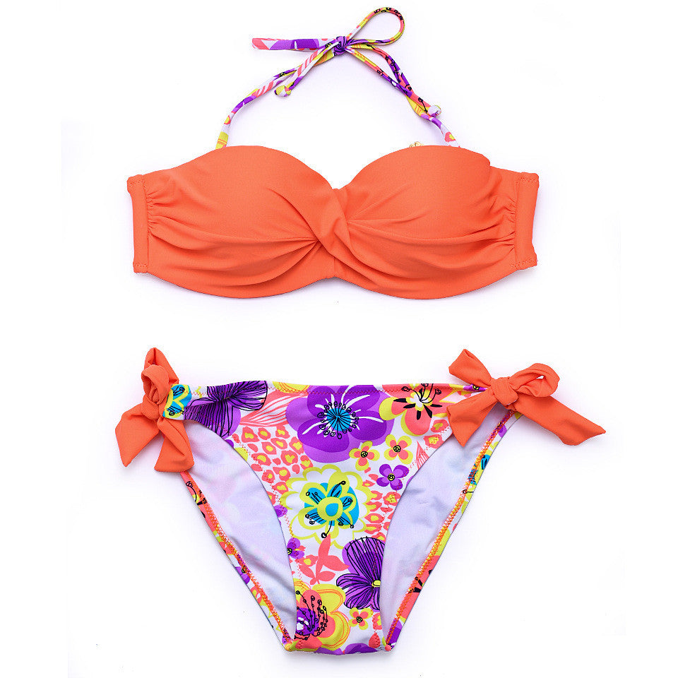 Red push-up backless nylon bikini set - product image 2