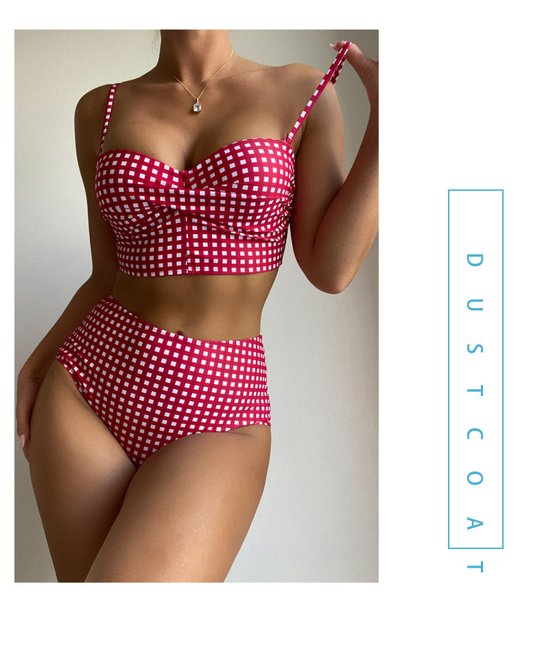 High-waisted plaid polyester bikini sets - image 2
