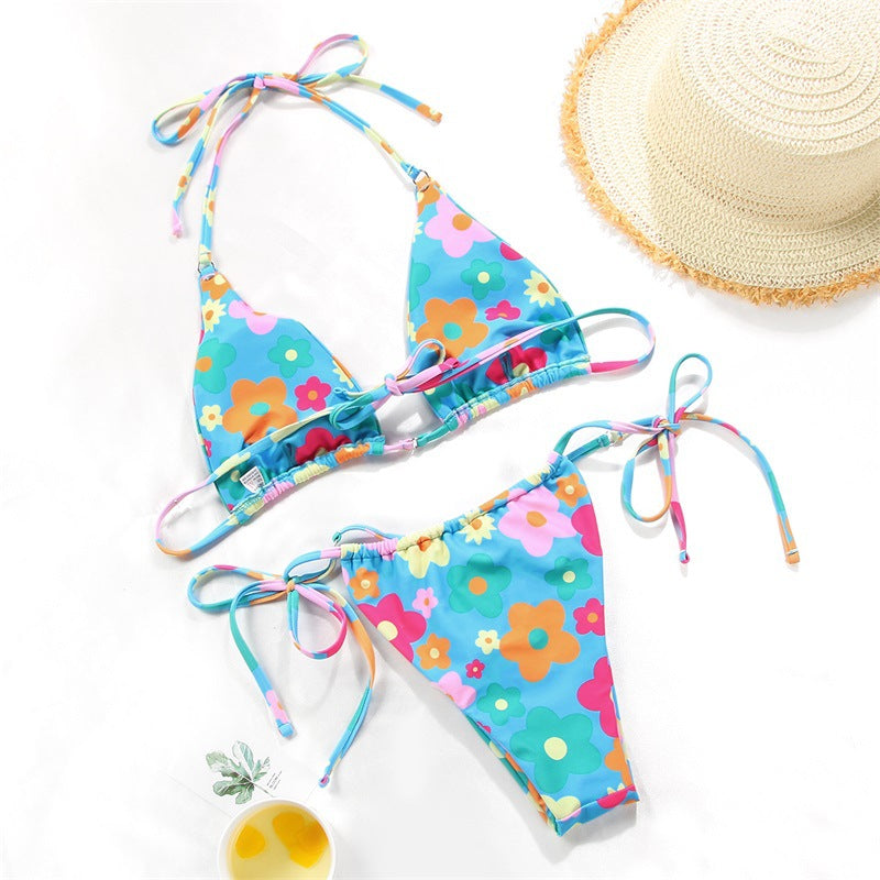 Blue floral polyester intimate bikini sets - image 5