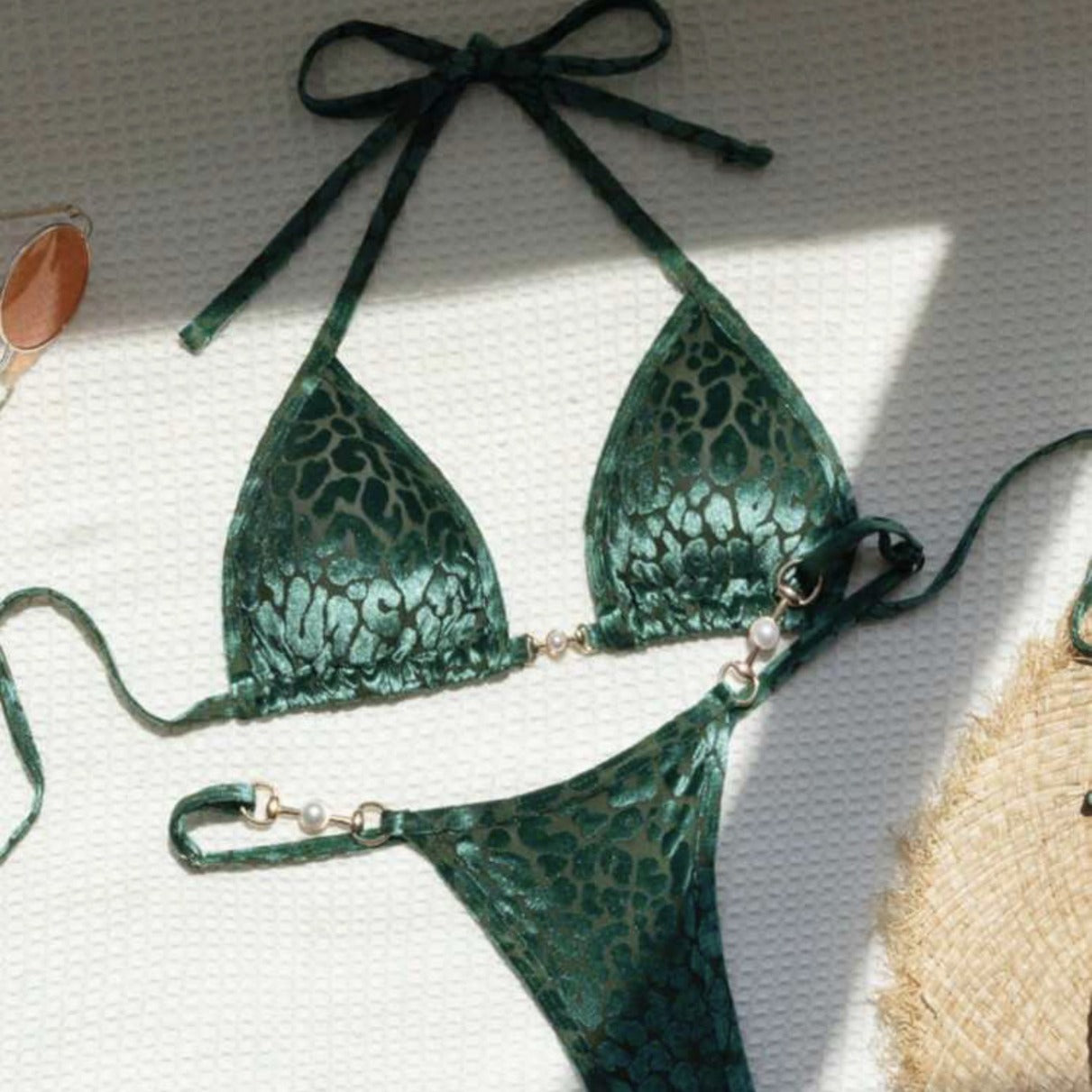White leopard polyester intimate bikini set - product image 1